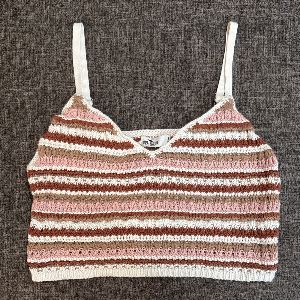 Hollister Crochet Knit Tank Top Striped Boho Coastal Cowgirl Y2K Summer Medium